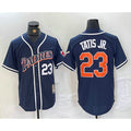 San Diego Padres #23 Fernando Tatis Jr Navy Blue FEDASGOGE Stitched Cool Base Throwback Jersey