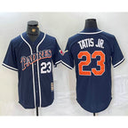 San Diego Padres #23 Fernando Tatis Jr Navy Blue FEDASGOGE Stitched Cool Base Throwback Jersey