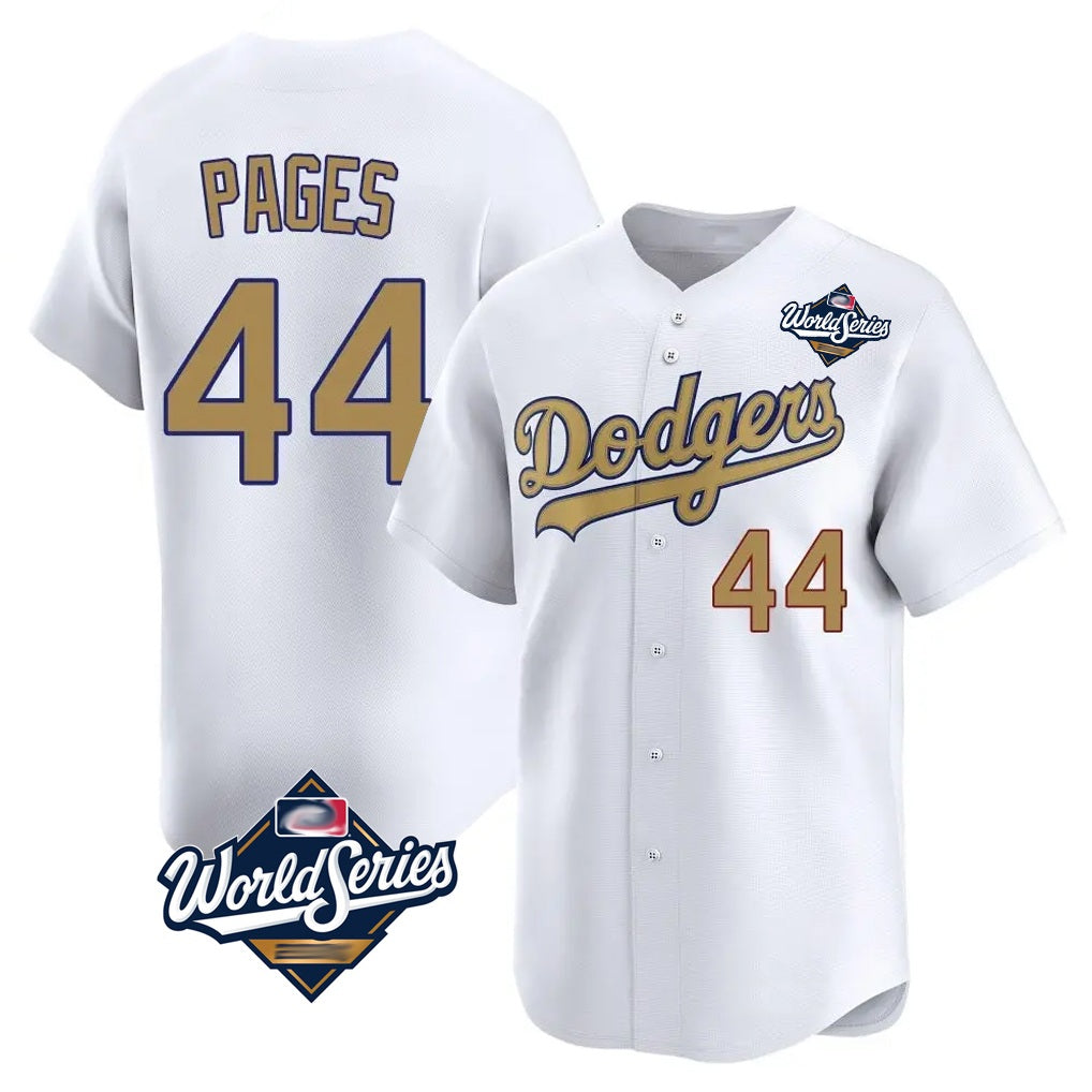 Los Angeles Dodgers #44 Andy Pages Player White Gold FEDASGOGE World Series Collection Limited Home Stitched Jerseys