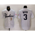 New York Yankees #3 Babe Ruth White FEDASGOGE Pinstripe Fashion Cool Base Jerseys 2