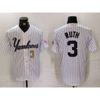 New York Yankees #3 Babe Ruth White FEDASGOGE Pinstripe Fashion Cool Base Jerseys 2