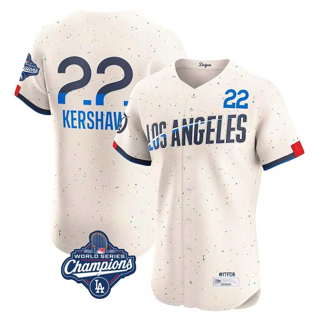 Los Angeles Dodgers #22 Clayton Kershaw Player Cream FEDASGOGE World Series Meet City Connect Limited Elite Home Stitched Jerseys