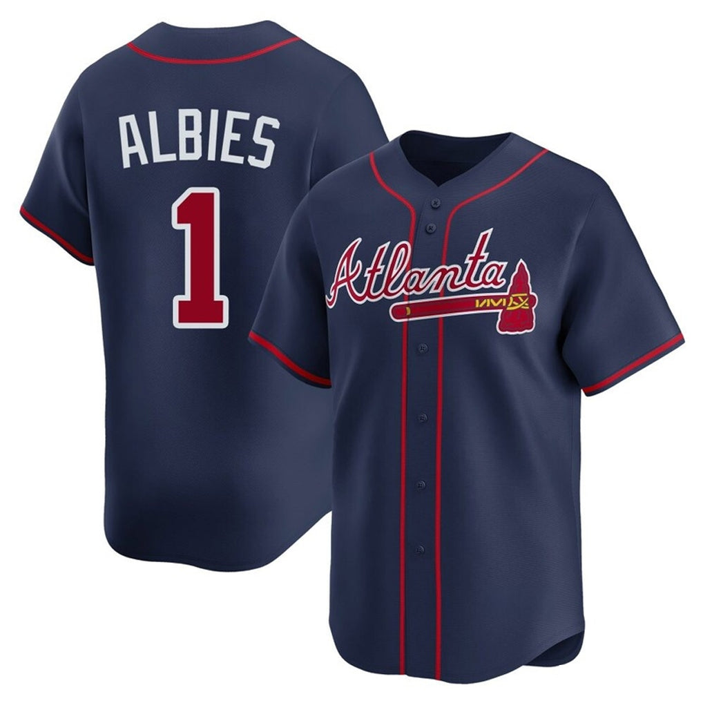Atlanta Braves #1 Ozzie Albies Player Navy FEDASGOGE Limited Home Game Stitched Jerseys