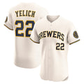 Milwaukee Brewers #22 Christian Yelich Cream FEDASGOGE Home Elite Player Jersey