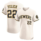 Milwaukee Brewers #22 Christian Yelich Cream FEDASGOGE Home Elite Player Jersey