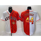 Houston Astros #44 Yordan Alvarez Number White Orange FEDASGOGE Split Stitched Jersey 2