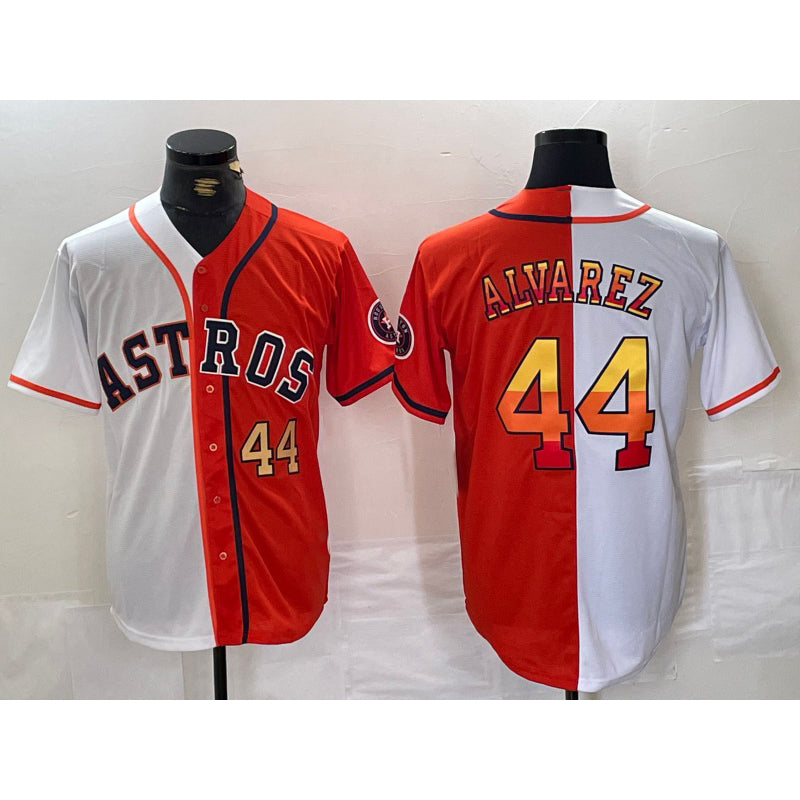 Houston Astros #44 Yordan Alvarez Number White Orange FEDASGOGE Split Stitched Jersey 2
