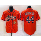 Houston Astros #44 Yordan Alvarez Number Orange FEDASGOGE With Patch Cool Base Stitched Jersey