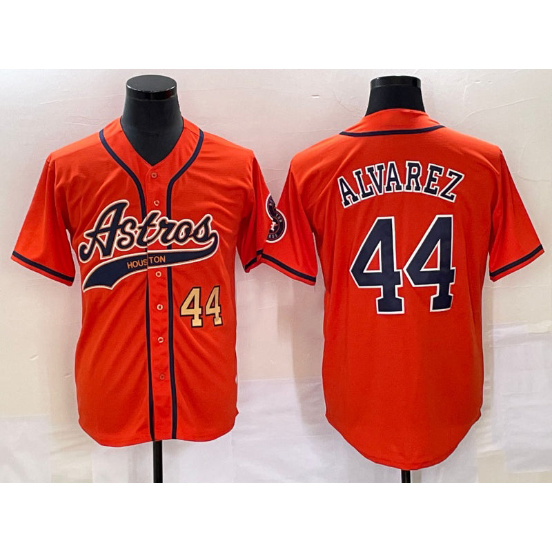 Houston Astros #44 Yordan Alvarez Number Orange FEDASGOGE With Patch Cool Base Stitched Jersey