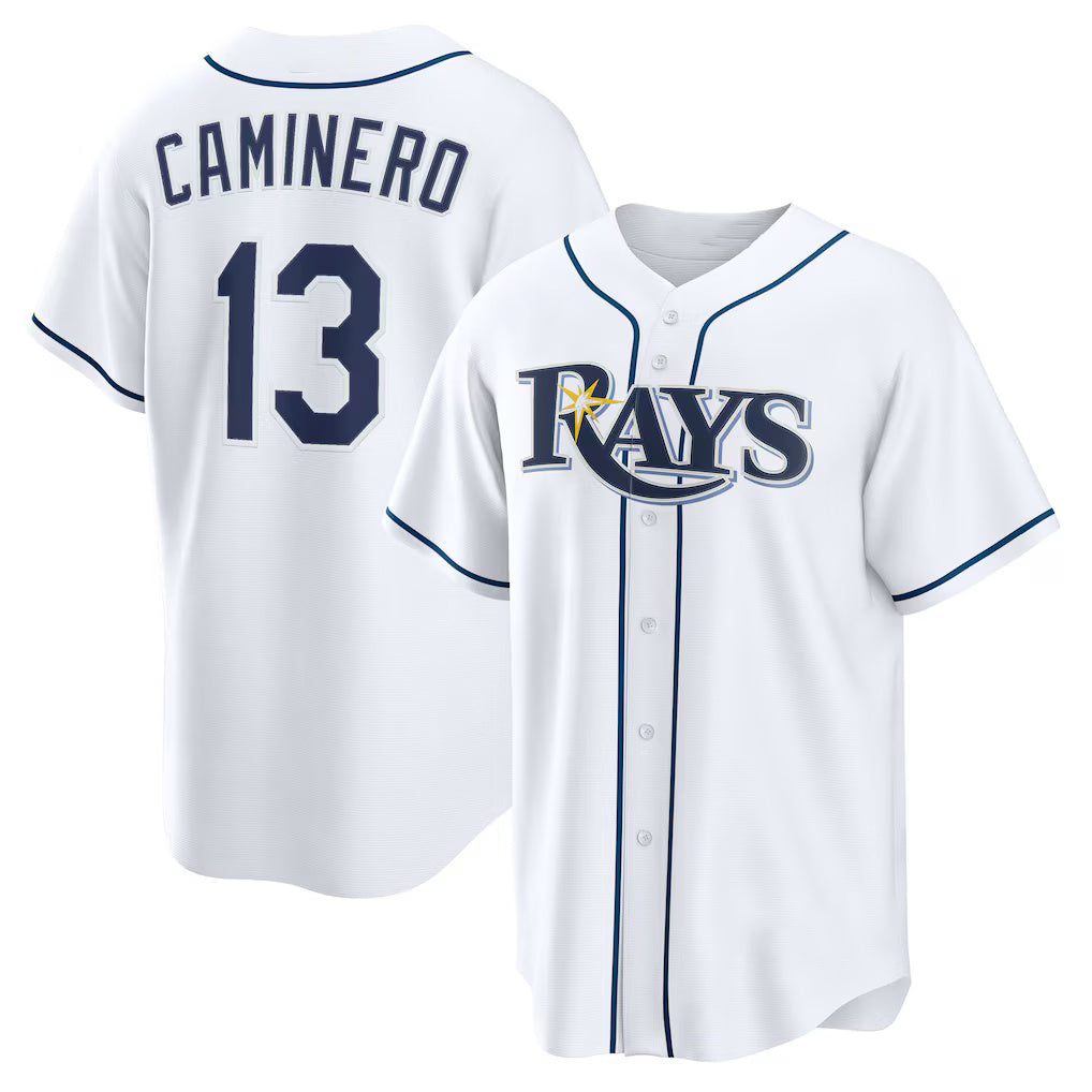 Tampa Bay Rays #13 Junior Caminero White FEDASGOGE Home Replica Jersey