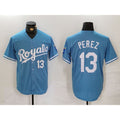 Kansas City Royals #13 Salvador Perez Number Light Blue FEDASGOGE Cool Base Stitched Jersey