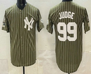 New York Yankees #99 Aaron Judge Olive FEDASGOGE Pinstripe 2026 Armed Forces Day Salute To Service Jersey