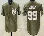 New York Yankees #99 Aaron Judge Olive FEDASGOGE Pinstripe 2026 Armed Forces Day Salute To Service Jersey