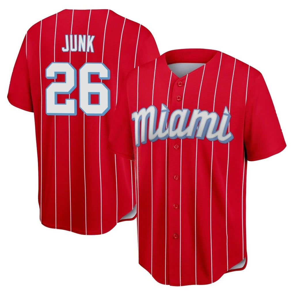 Miami Marlins #26 Janson Junk Player Red FEDASGOGE City Connect Home Game Stitched Jerseys