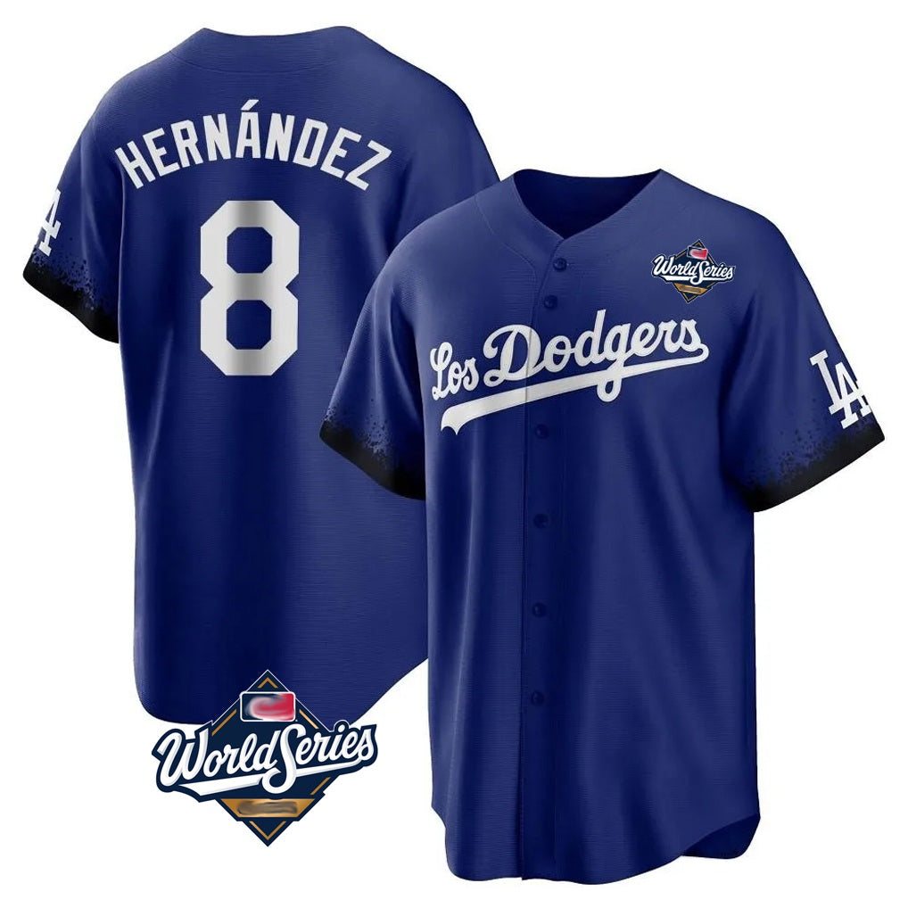 Los Angeles Dodgers #8 Enrique Hern¨¢ndez Player Royal FEDASGOGE World Series City Connect Home Game Stitched Jerseys