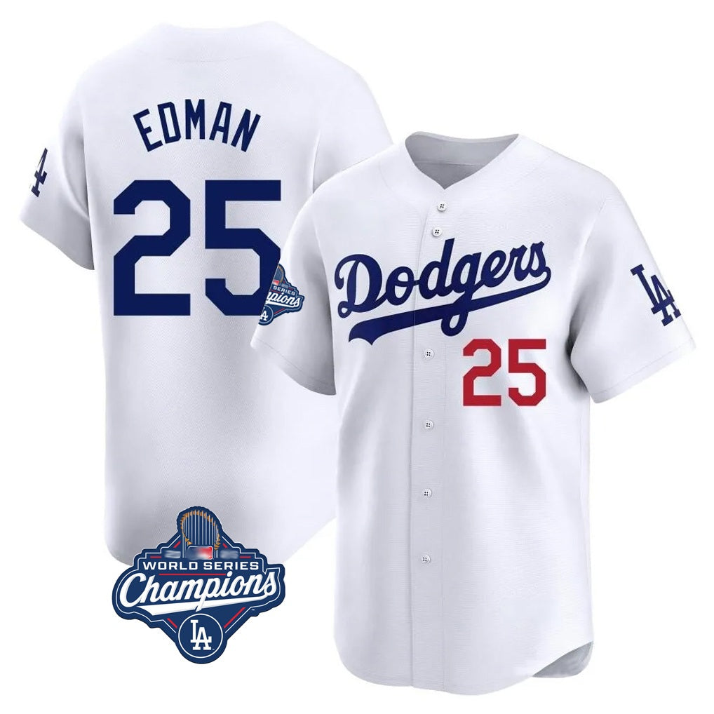 Los Angeles Dodgers #25 Tommy Edman Player White FEDASGOGE World Series Meet Limited Home Stitched Jerseys