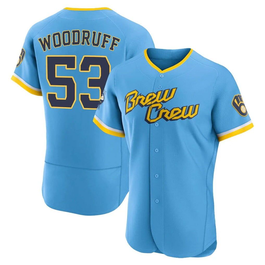 Milwaukee Brewers #53 Brandon Woodruff Player Light Blue FEDASGOGE City Connect Home Limited Elite Stitched Jerseys
