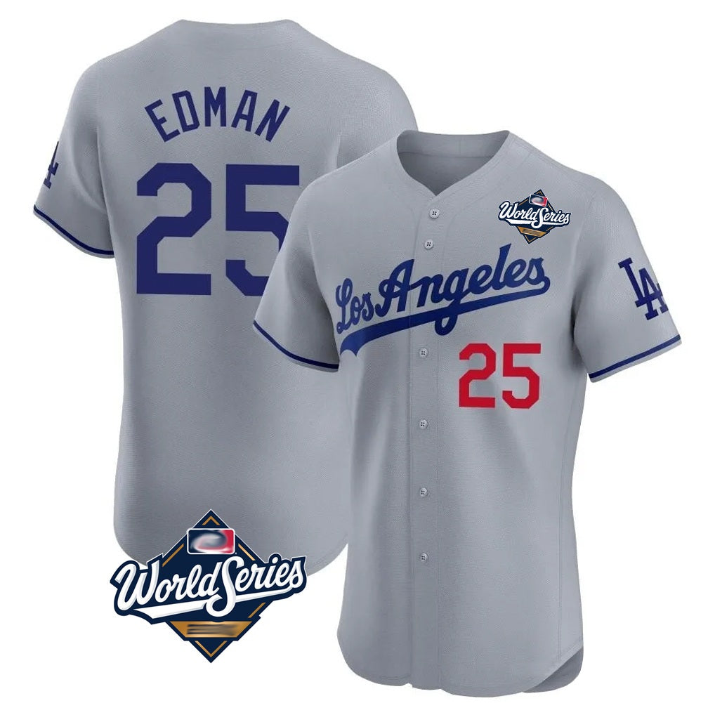 Los Angeles Dodgers #25 Tommy Edman Player Gray FEDASGOGE World Series Limited Elite Home Stitched Jerseys