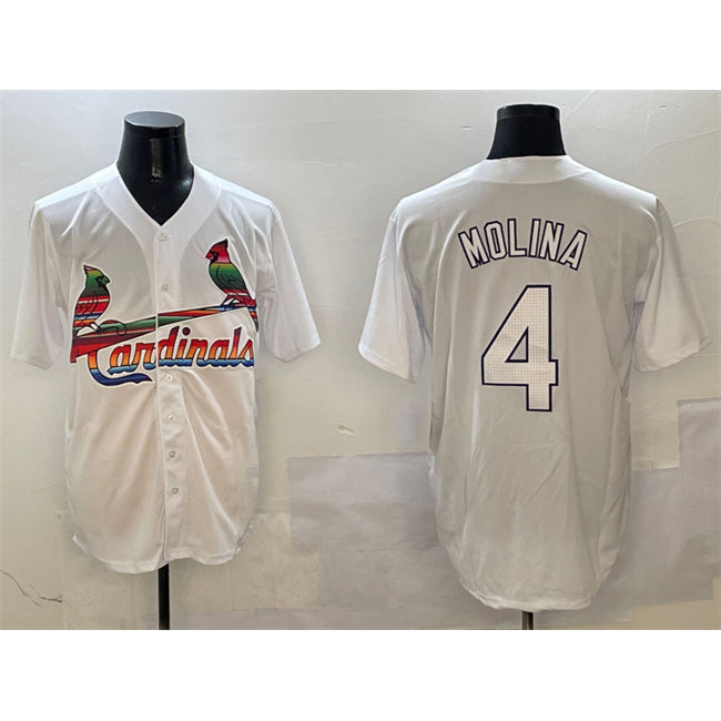 St. Louis Cardinals #4 Yadier Molina White FEDASGOGE Cool Base Stitched Jersey