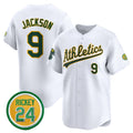 Oakland Athletics #9 Reggie Jackson White FEDASGOGE 2024 Home Limited With Rickey Henderson Patch Stitched Jersey