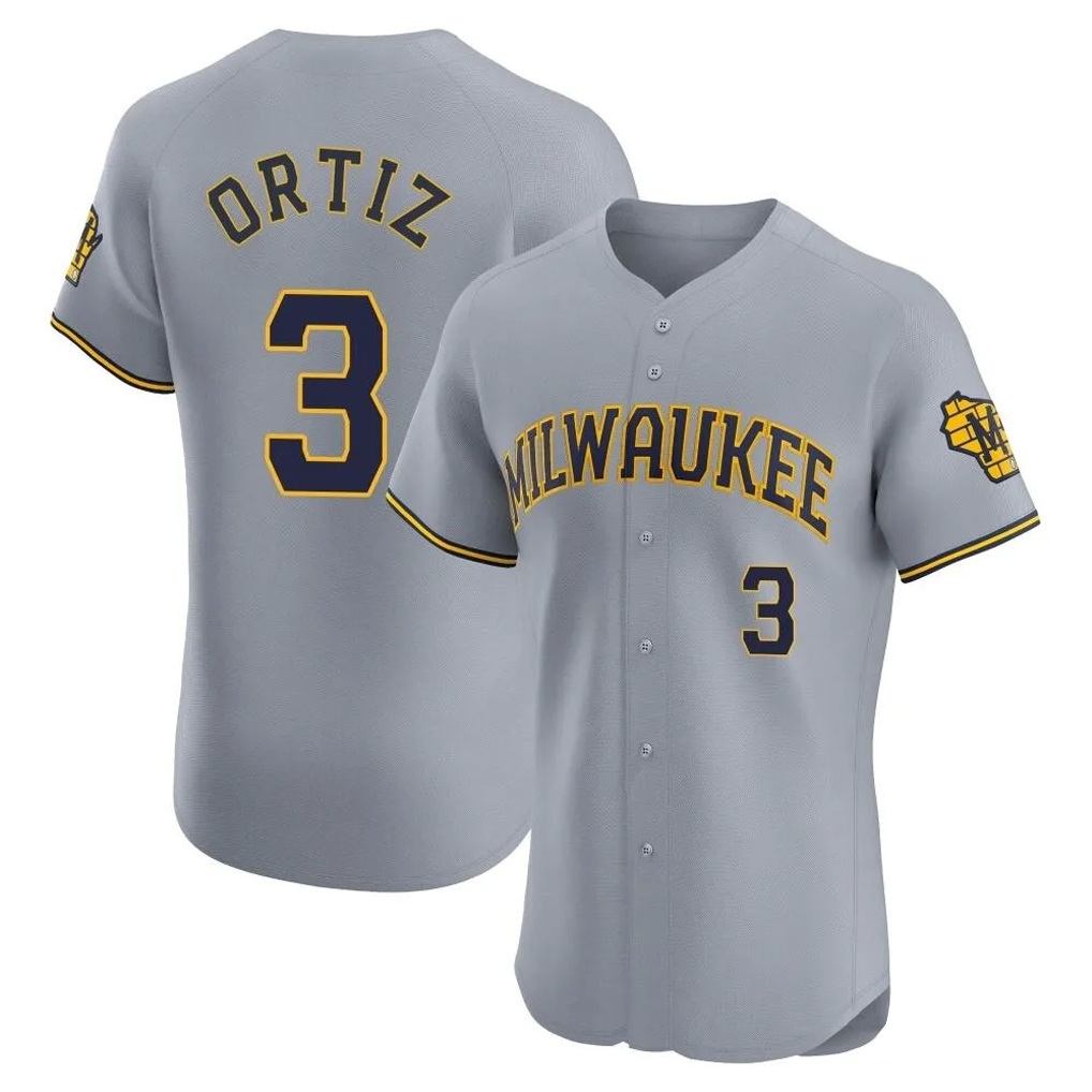 Milwaukee Brewers #3 Joey Ortiz Player Gray FEDASGOGE Home Limited Elite Stitched Jerseys