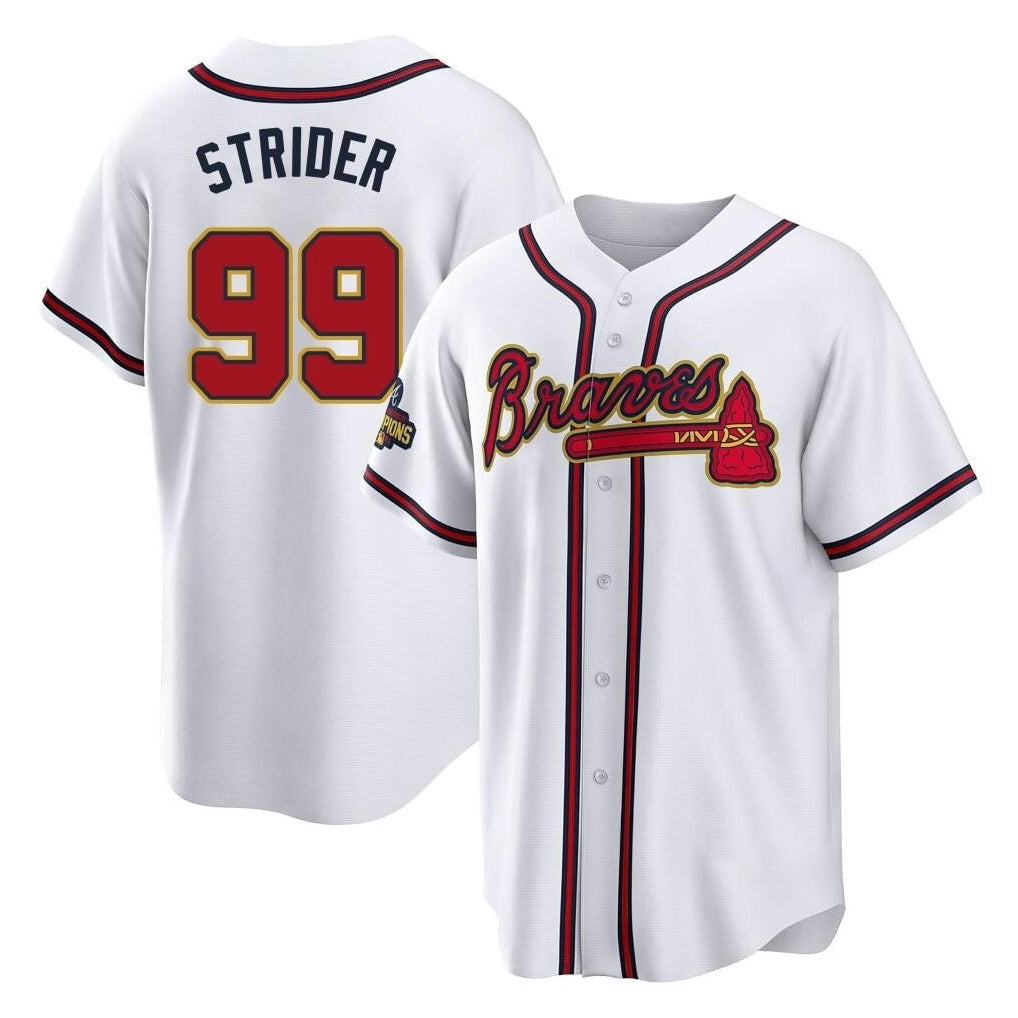 Atlanta Braves #99 Spencer Strider Player White Gold FEDASGOGE Home Game Stitched Jerseys