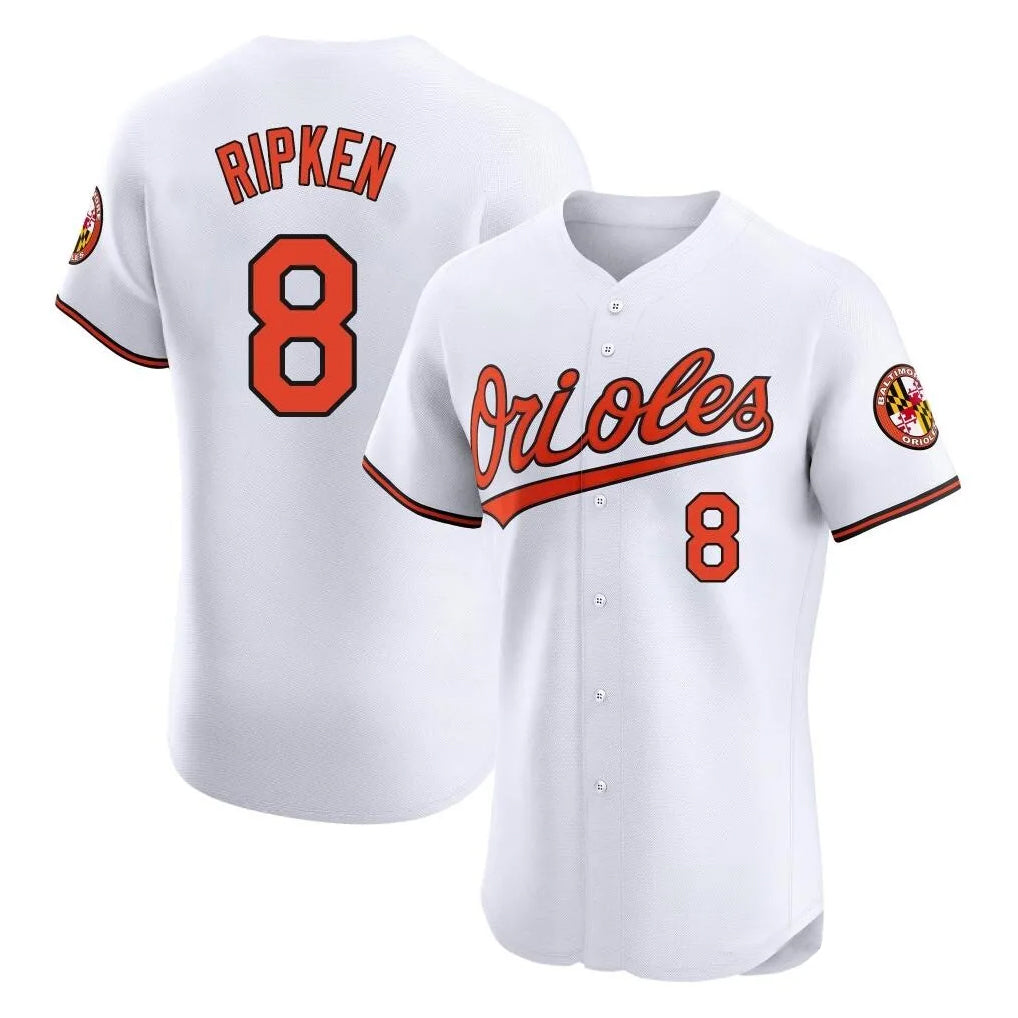 Baltimore Orioles #8 Cal Ripken Player White FEDASGOGE Limited Elite Home Game Stitched Jerseys