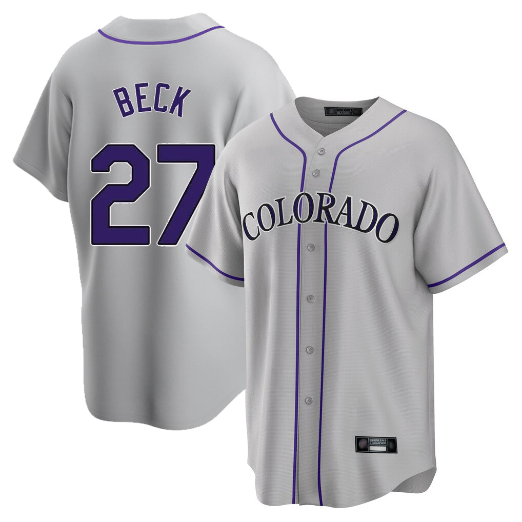 Colorado Rockies #27 Jordan Beck Player Gray FEDASGOGE Game Home Stitched Jerseys