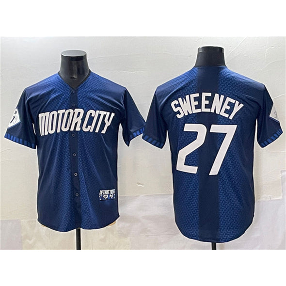 Detroit Tigers #27 Trey Sweeney 2024 Navy FEDASGOGE City Connect Cool Base Limited Stitched Jersey
