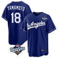 Los Angeles Dodgers #18 Yoshinobu Yamamoto Player Royal FEDASGOGE World Series Game Stitched Jerseys