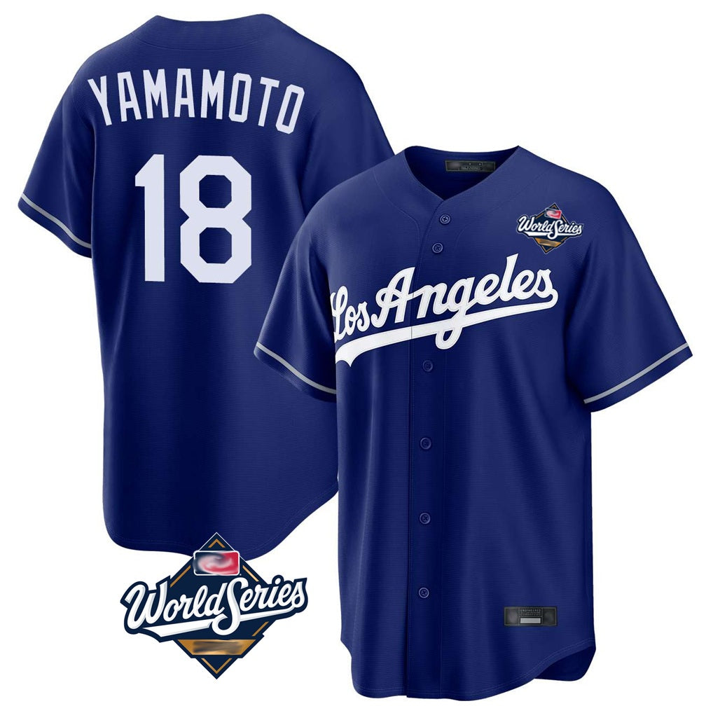 Los Angeles Dodgers #18 Yoshinobu Yamamoto Player Royal FEDASGOGE World Series Game Stitched Jerseys
