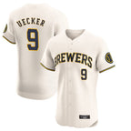 Milwaukee Brewers #9 Bob Uecker Player Cream FEDASGOGE Home Limited Elite Stitched Jerseys