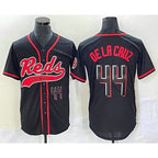 Cincinnati Reds #44 Elly De La Cruz Number Black FEDASGOGE With Patch Cool Base Stitched Jersey