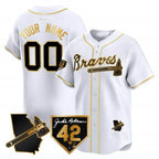 Custom Atlanta Braves 2024 Robinson & Georgia Patch Vapor Premier Limited Jersey ¨C White Gold FEDASGOGE
