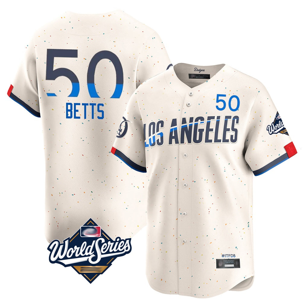 Los Angeles Dodgers #50 Mookie Betts Player Cream FEDASGOGE World Series City Connect Limited Home Stitched Jerseys