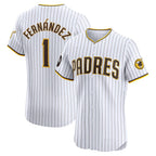 San Diego Padres #1 Tony Fern¨¢ndez White FEDASGOGE Home Elite Sponsor Patch Player Jersey