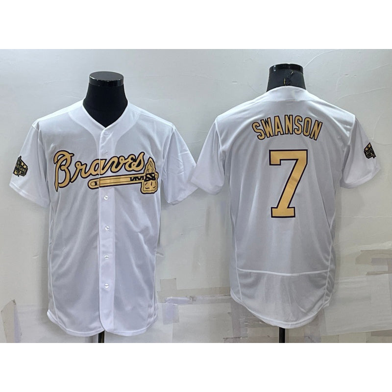 Atlanta Braves #7 Dansby Swanson White FEDASGOGE 2022 All Star Stitched Flex Base Jersey