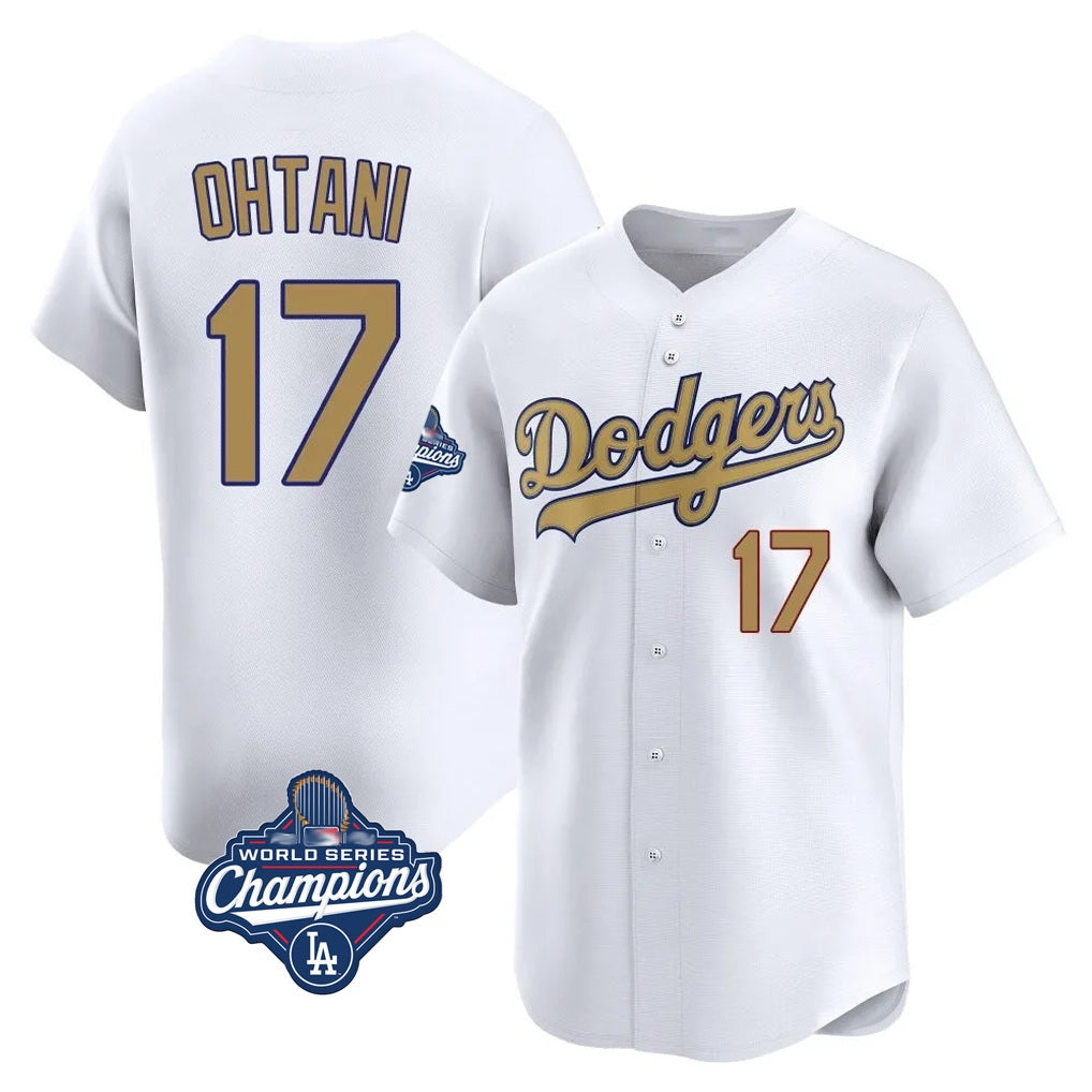Los Angeles Dodgers #17 Shohei Ohtani Player White Gold FEDASGOGE World Series Meet Collection Limited Home Stitched Jerseys
