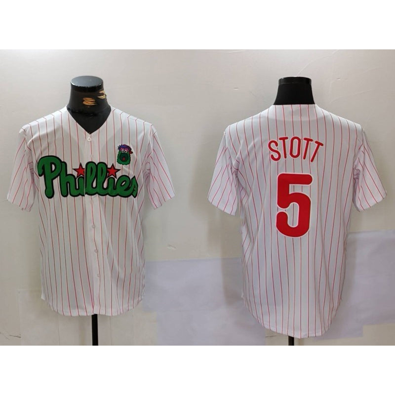 Philadelphia Phillies #5 Bryson Stott White Green FEDASGOGE Cool Base Stitched Jersey 2