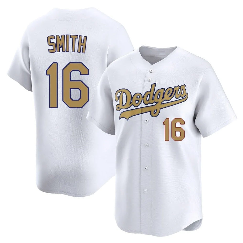 Los Angeles Dodgers #16 Will Smith Player White Gold FEDASGOGE Collection Limited Home Stitched Jerseys
