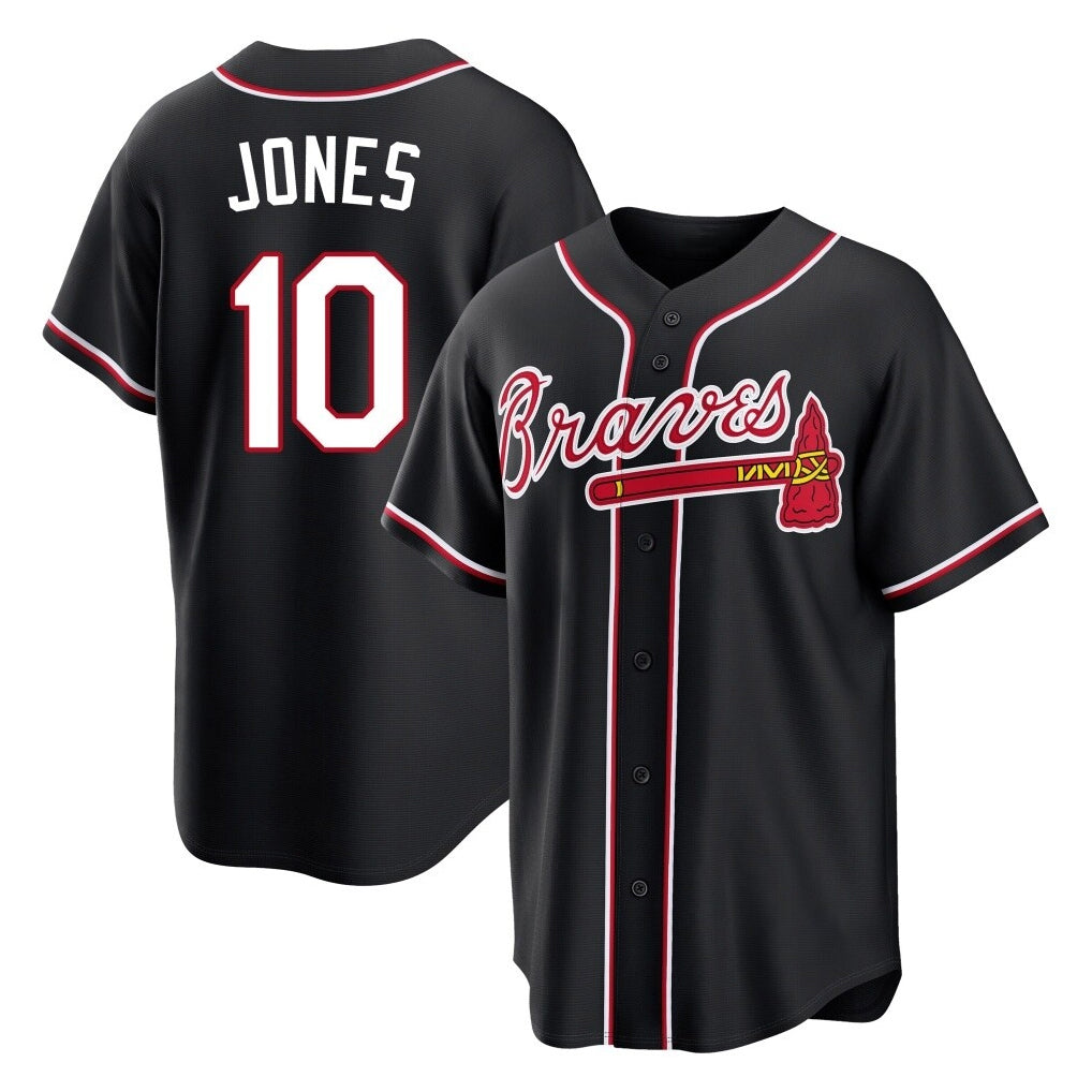 Atlanta Braves #10 Chipper Jones Player Black FEDASGOGE Fashion Out Game Stitched Jerseys