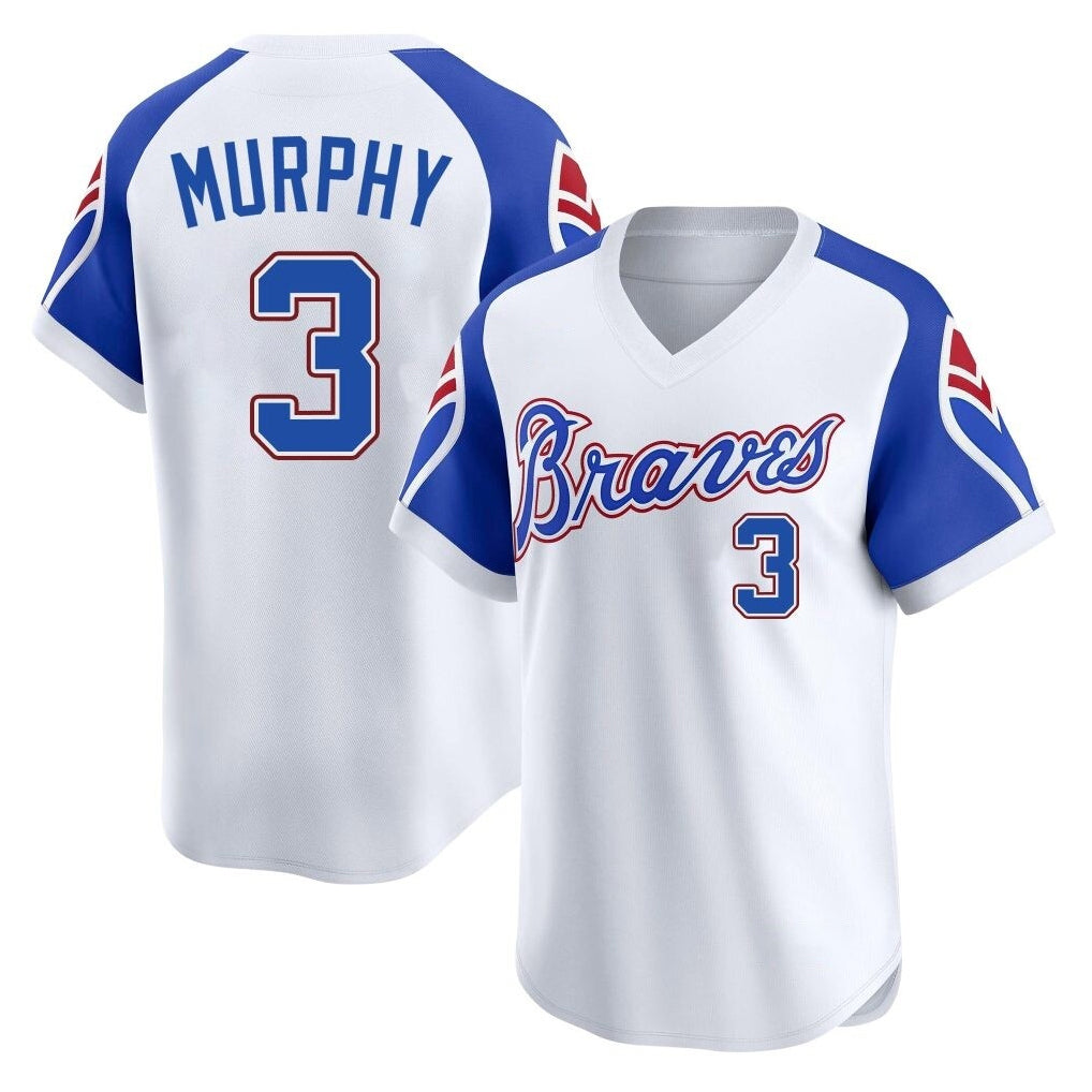 Atlanta Braves #3 Dale Murphy Player White FEDASGOGE Throwback Cooperstown Collection T-shirt Game Stitched Jerseys