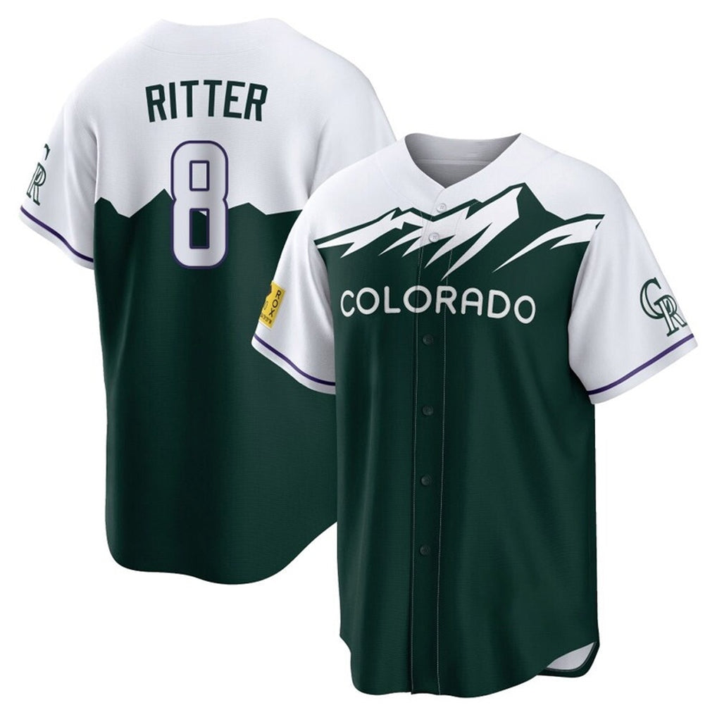 Colorado Rockies #8 Ryan Ritter Player Green FEDASGOGE City Connect Home Game Stitched Jerseys