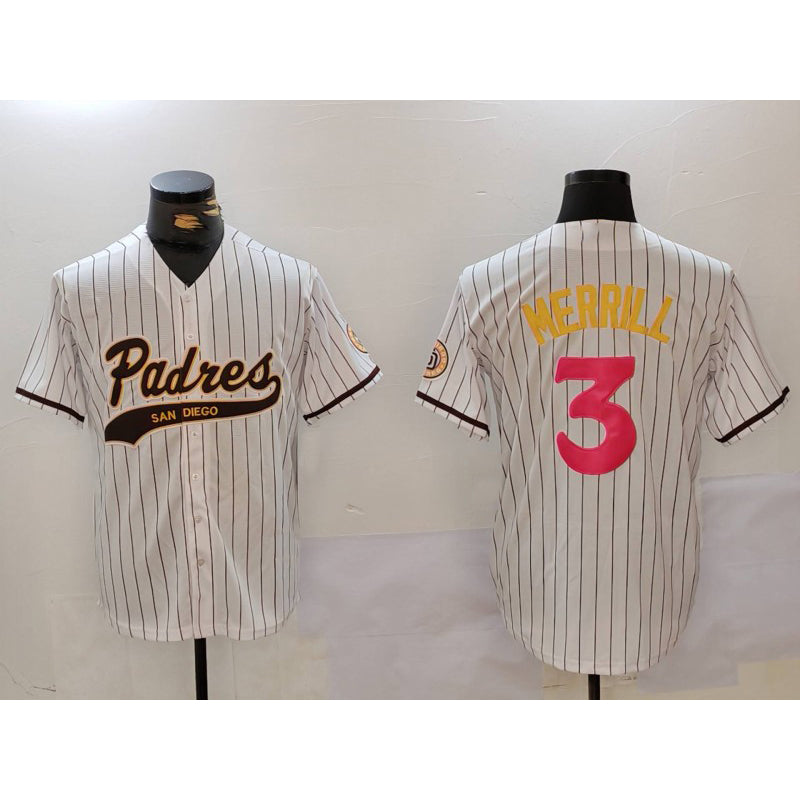 San Diego Padres #3 Jackson Merrill white FEDASGOGE Cool Base Stitched Jersey 2