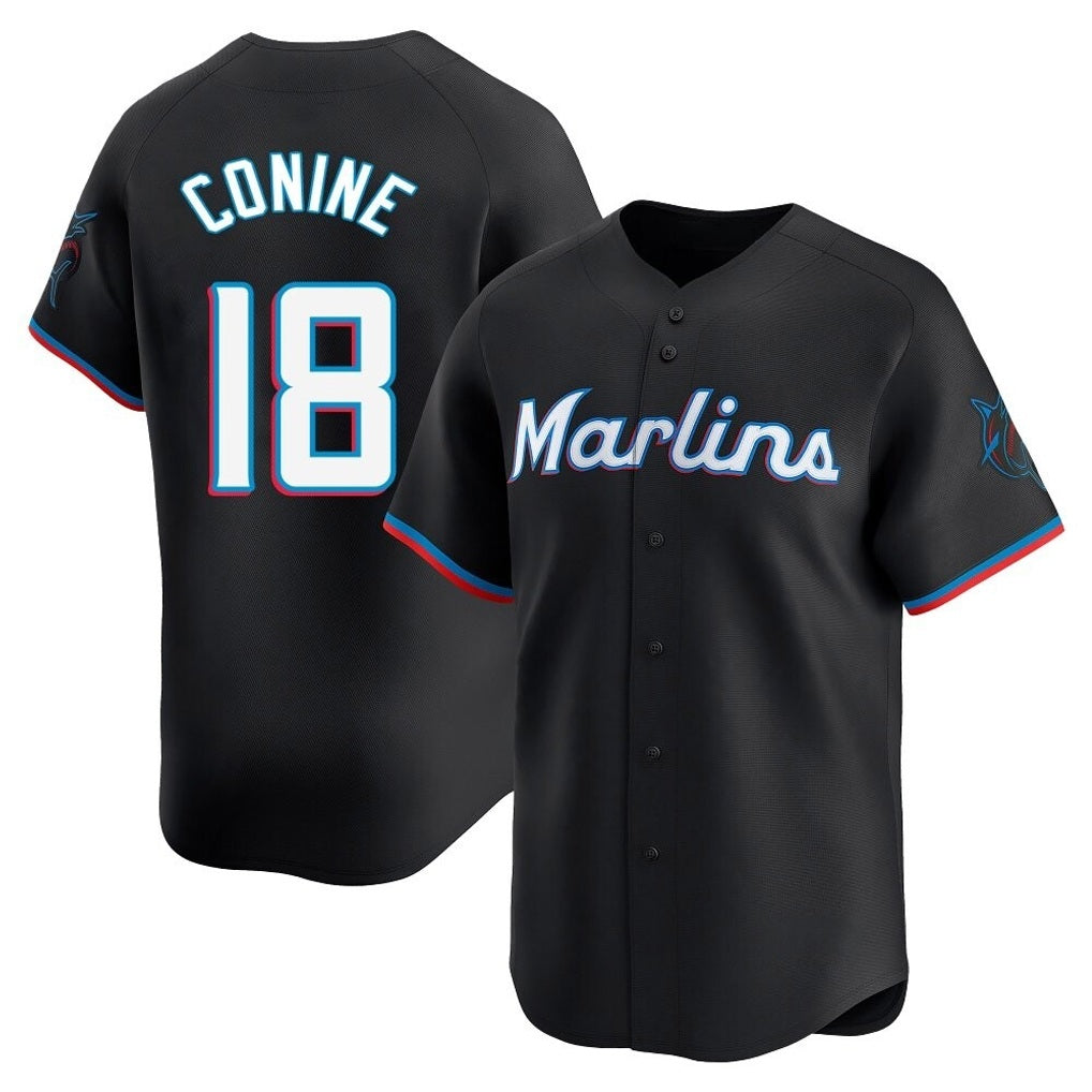 Miami Marlins #18 Griffin Conine Player Black FEDASGOGE Home Limited Stitched Jerseys