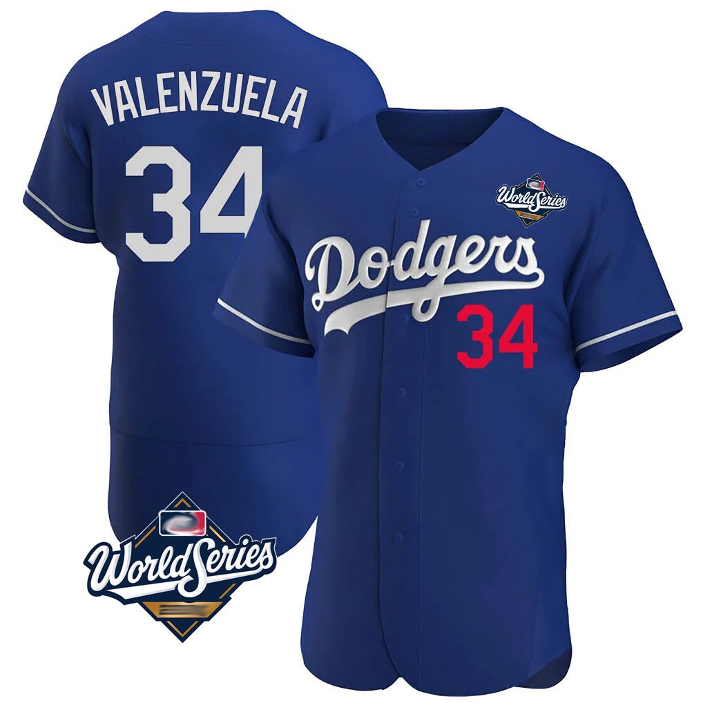 Los Angeles Dodgers #34 Fernando Valenzuela Player Royal FEDASGOGE World Series Limited Elite Home Stitched Jerseys