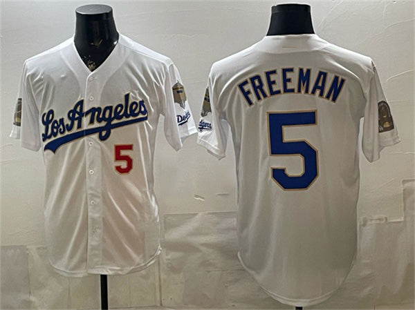 Los Angeles Dodgers #5 Freddie Freeman White FEDASGOGE 2026 Gold Collection 9x & B2B Champs Patch Stitched Jersey