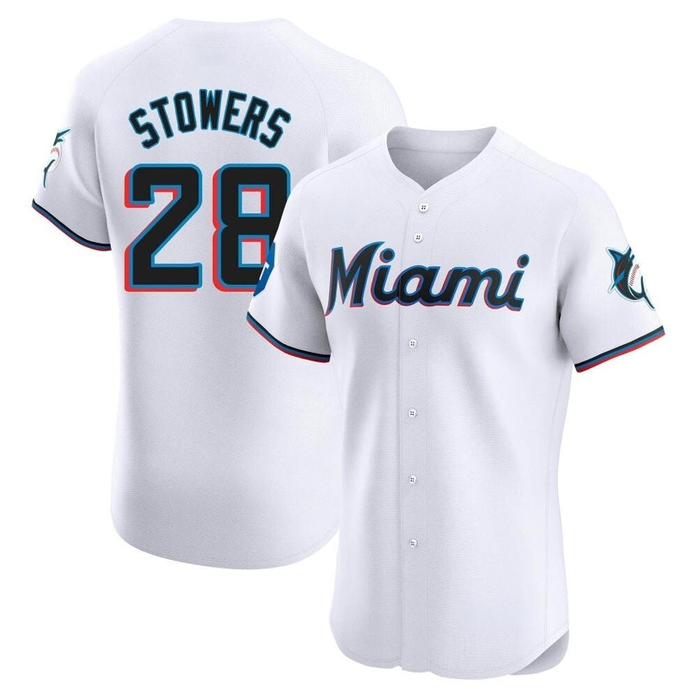 Miami Marlins #28 Kyle Stowers Player White FEDASGOGE Home Limited Elite Stitched Jerseys