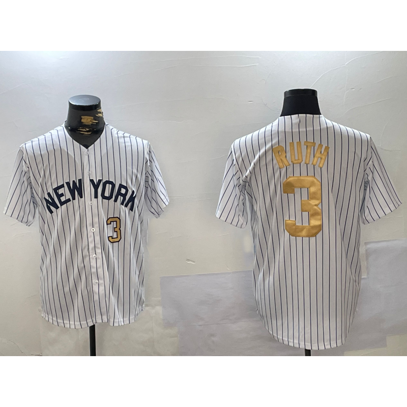 New York Yankees #3 Babe Ruth White FEDASGOGE Pinstripe Fashion Cool Base Jerseys
