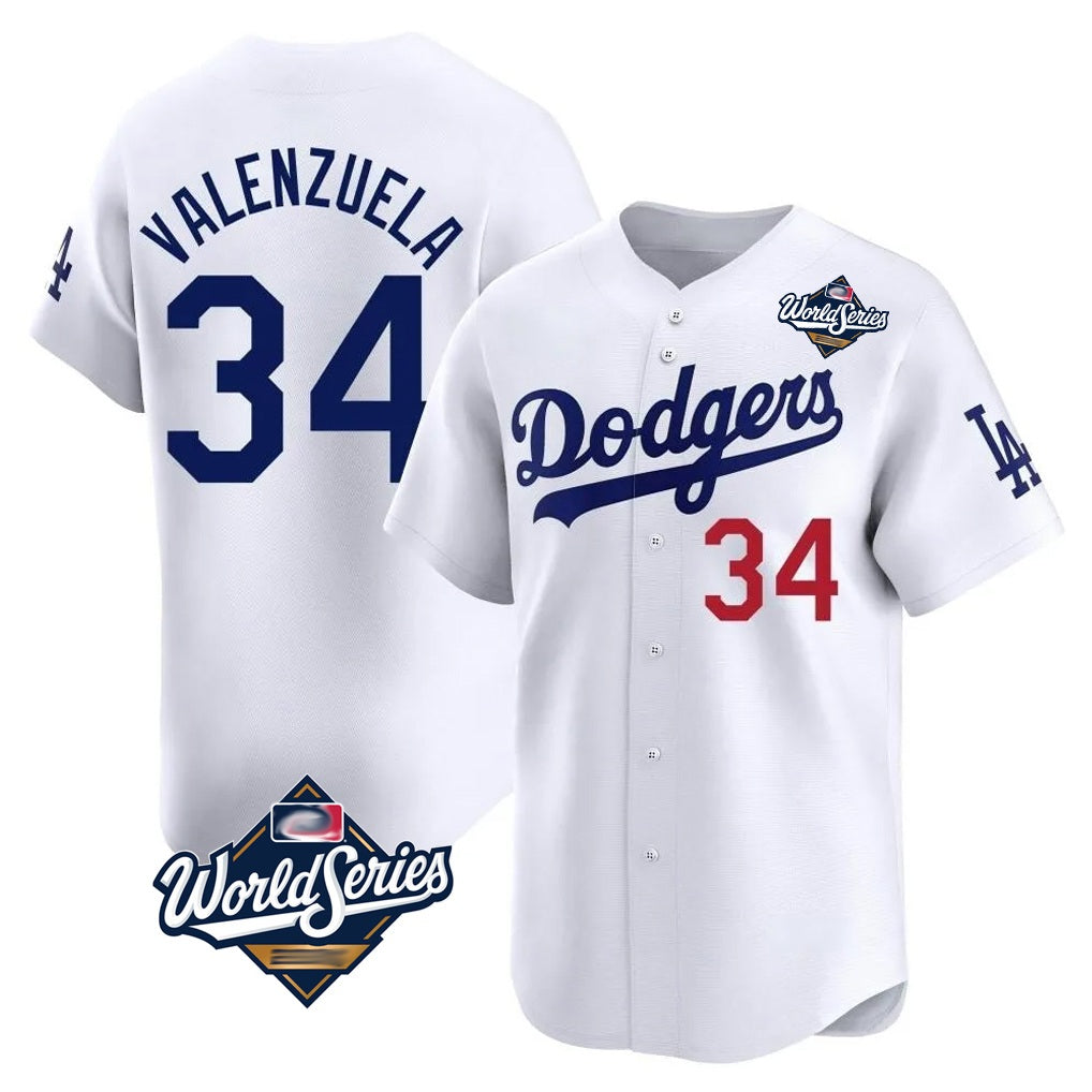 Los Angeles Dodgers #34 Fernando Valenzuela Player White FEDASGOGE World Series Limited Home Stitched Jerseys